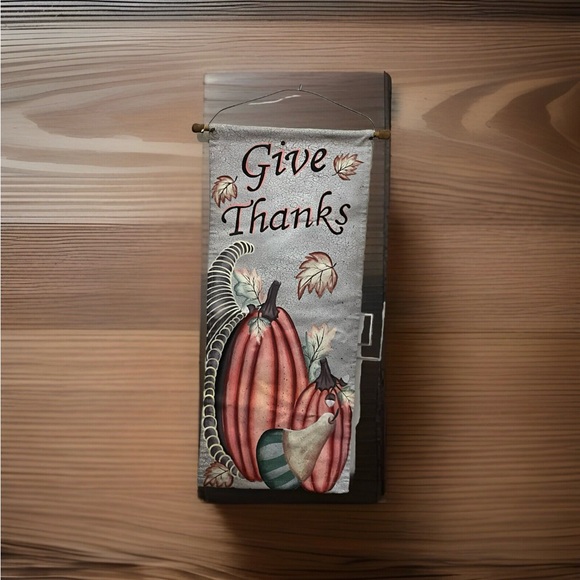 Fall Holiday Decor Banner With Hanger Give Thanks Pumpkin 29x12 Thick Vinyl - Picture 3 of 6